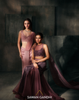 Dusty Rose Pink Sequins And Cutdana Drape Saree