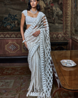 Slate Ivory Stripe Saree