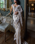 Beige Mirror Work Saree