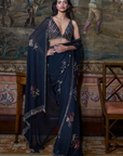 Black Crystal Georgette Saree