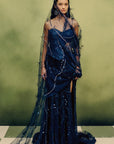 Celeste Plume Corset & Skirt Set With A Drape Dupatta