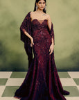 Sangria Gown With Cape Drape