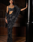 Steel Blue Crystal Georgette Saree