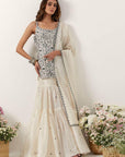 Ivory Strappy Short Kurti Paired With Gharara & Dupatta