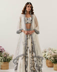 Ivory Printed Skirt Paired With Bralette & Cape