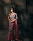 Silver To Pink Ombre Cutwork Saree