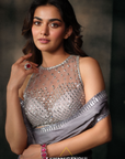 Grey Mirror Border Saree