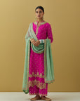 Fuschia Scalloped Kurta With Palazzo Set