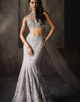 Grey Fish Cut Cutwork Lehenga