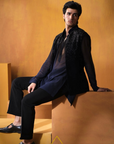 Navy Blue Velvet Nehru