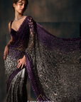 Purple To Grey Cutwork Saree