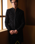 Black Velvet Fishscale Sherwani
