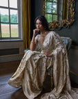 Beige Mirror Work Saree