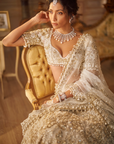 Ivory Gold Lehenga Saree Set