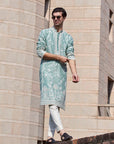 Mint Green Chanderi Long Palm Tree Kurta Set