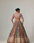 Cranberry Multicolor Linear Flower Lehenga Set With Jade Green Dupatta