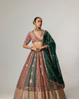 Cranberry Multicolor Linear Flower Lehenga Set With Double Dupatta