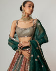 Cranberry Multicolor Linear Flower Lehenga Set With Square Neck Blouse