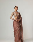 Deep Beige Satin Saree Set