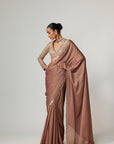 Deep Beige Satin Saree Set
