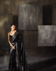 Black Silver Chevron Sequins Saree
