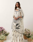 Ivory Mirror & Resham Embroidered Kurti Paired With Gharara & Dupatta