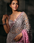 Silver To Pink Ombre Cutwork Saree
