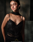 Black Corset And Dhoti Skirt Set