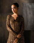 Coffee Gold Sequins Suit