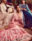 Old Rose Silk Chanderi Lotus Printed Anarkali Set
