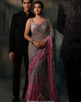 Silver To Pink Ombre Cutwork Saree