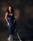 Electric Blue To Silver Ombre Saree