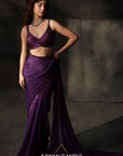 Purple Sequins Border Saree