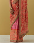 Pink And Coral Bandhani Saree