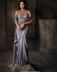 Grey Mirror Border Saree
