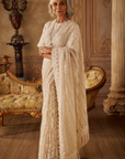 Ivory Organza Stripe Saree