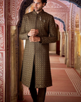 Olive Green Thread Sequin Sherwani Set