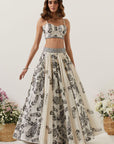 Ivory Printed Skirt Paired With Bralette & Cape