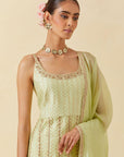 Mint Printed Kurta With Dupatta & Churidar