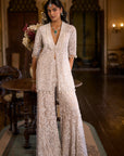 White Sequin Jacket Sharara Pant Set