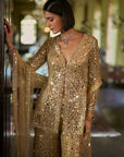 Gold Mirror Work Sharara Set