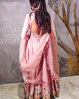 Old Rose Silk Chanderi Lotus Printed Anarkali Set