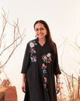 Black Linen Georgette Multicolour Emb. Anarkali Set
