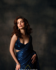 Electric Blue To Silver Ombre Saree