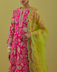 Fuschia Kurta Set With A Crinkled Kalidar Inner And Dupatta