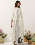 Ivory Mirror & Resham Embroidered Angrakha With Dupatta & Pants