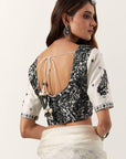 Ivory Printed Resham & Mirror Work Saree Set