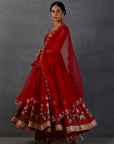 Red Chanderi Printed Embroidered Anarkali Set