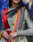 Grey Tussar Printed Angrakha Set