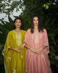 Bird Design Kaftan Set - Peach